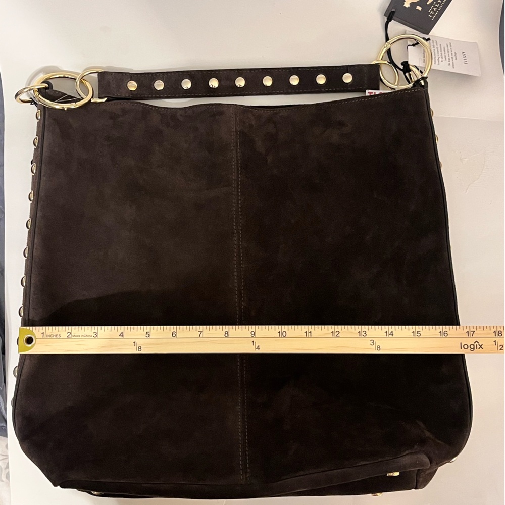 Claudia Firenze Hobo Shoulder Bag Chocolate Brown Suede Studs - Picture 12 of 16